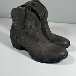 Born Womens Embroidered Leather Western Booties Boots Side Zip Gray Size 6.5